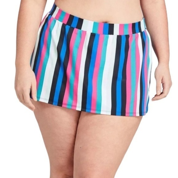 Lane Bryant Swimsuit Cacique Swim Bottom Split Skirt Brief Striped - Picture 1 of 2